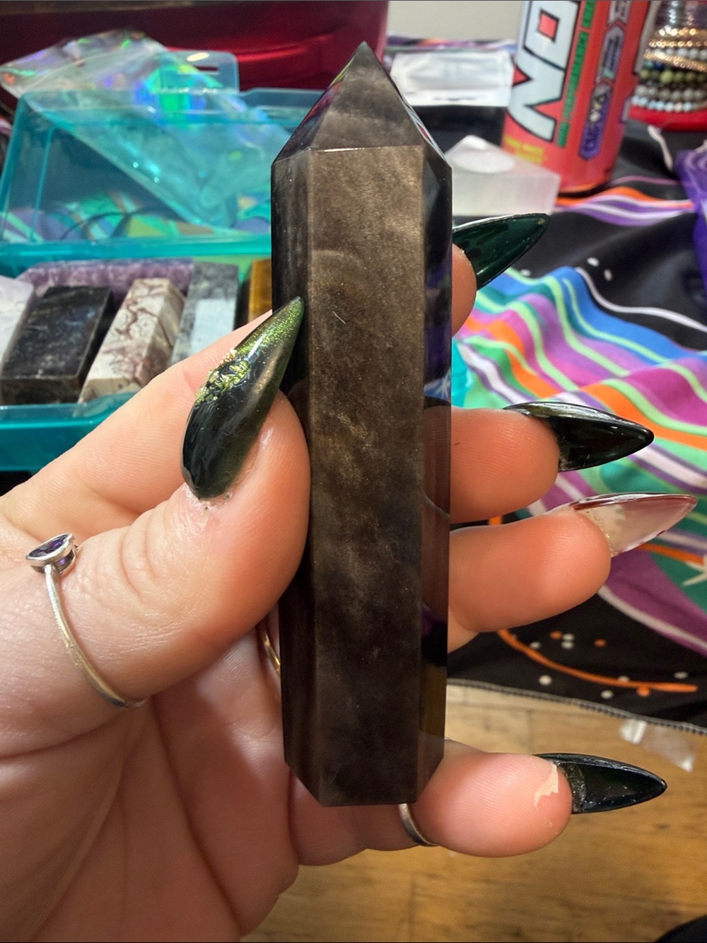 Black Smoky Obsidian Crystal Point - Polished Healing Wand